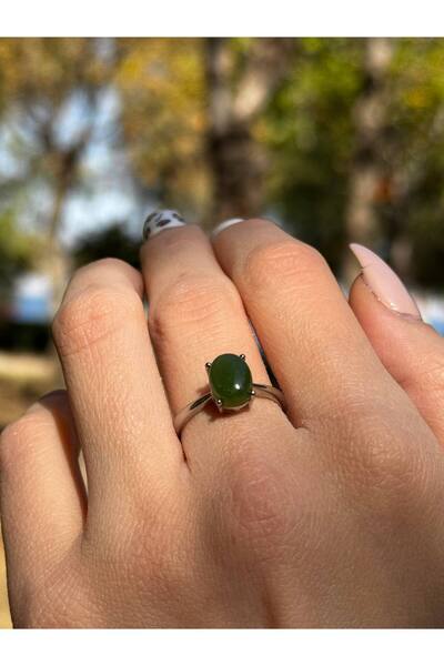 Pure Gem Yeşim Doğal Taş Yüzük Gümüş Kaplama Ayarlanabilir Yay, Balık, Boğa B...