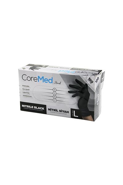 Drop Deposu L Size Black Powder-Free Nitrile Exam Gloves 100 Pieces (4172)