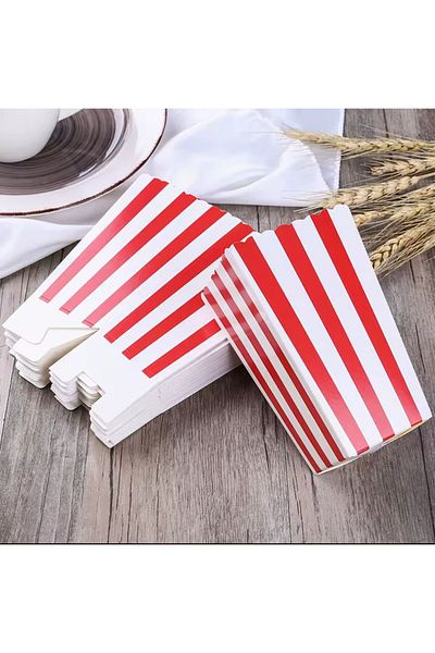 Cadde Süs Red Striped Popcorn 8-Piece Corn Box