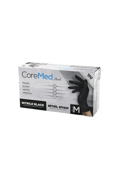 Drop Deposu M Size Black Powder-Free Nitrile Exam Gloves 100 Pieces (4172)