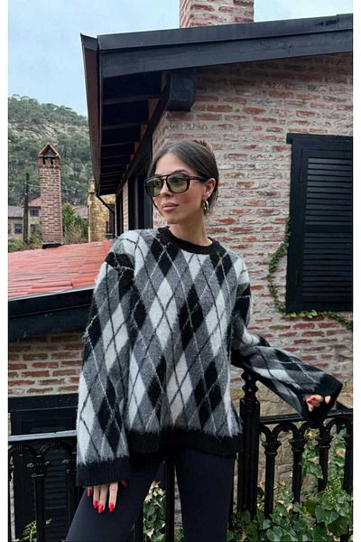 Puella Pulover oversize cu model Argyle pentru damă
