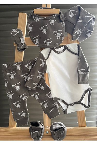 Calico Deer Printed Organic Newborn Baby Set (6 Pieces)