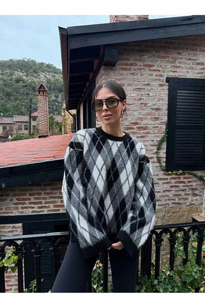 Puella Pulover oversize cu model Argyle pentru damă