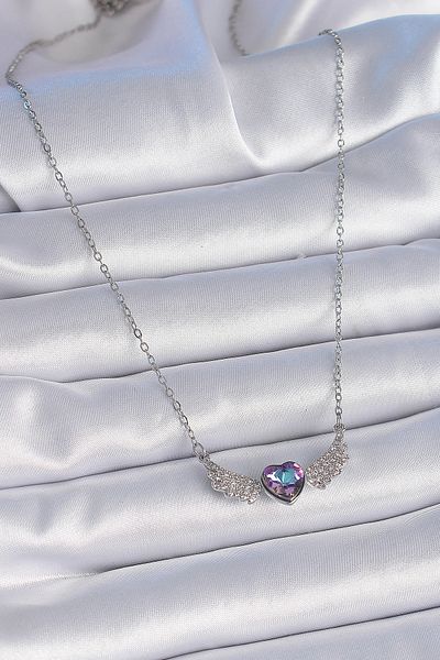 Skygo 316L Steel Chain Silver Color Purple Zircon Stone Winged Heart Model Women's Necklace - Tj-Bko9374