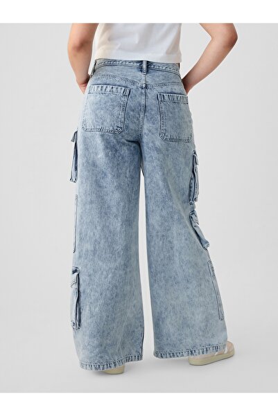 GAP Kadın Mavi Mid Rise Kargo Baggy Jean Pantolon