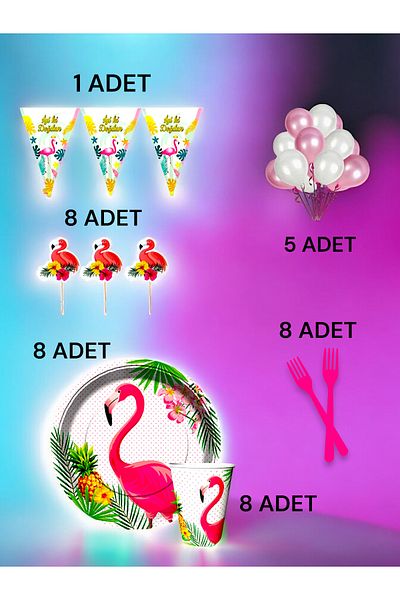 VibeHome Flamingo Themed m Pack for 8 - Birthday Party and Fun Events