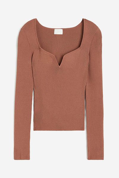 H&M Rib-knit sweetheart-neck top