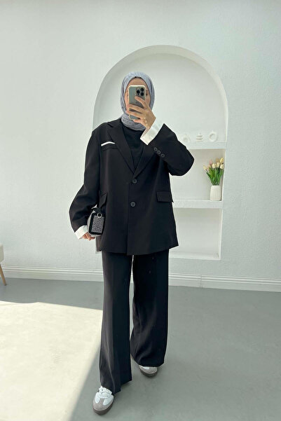 My Blog Czarna koszula, marynarka, spodnie, komplet - 44681