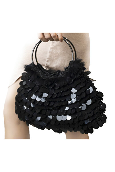 ÇANTA Pullu Siyah Gece Çantası