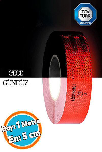 NZB Tüvtürk Onaylı Bant Belgeli Reflektörlü Reflektif Fosforlu Şerit Bant İkaz BandıKırmızı 1 Metre 5 cm