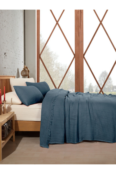 destinyhometex %100 Pamuk Tek Kişilik 160x240cm Waffle Yatak Örtüsü/1 Adet 50x70cm Yastık