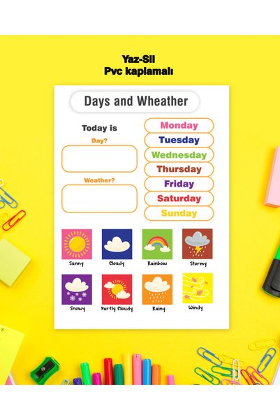 Ayışığı Dizayn Day And Weather Ingilizce Yaz-sil Pvc Kaplamalı Tekli Poster 3...