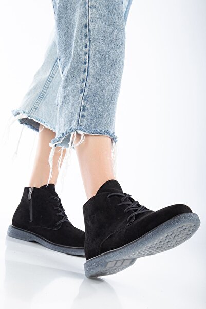 Hayalimdeki Ayakkabı Γυναικείες μπότες Jason Black Suede με κορδόνια με διαφανή λεπτομέρεια στη σόλα