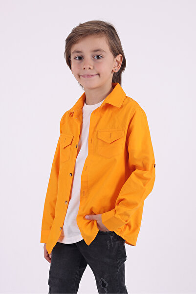 Pollito Boy's 2-Pocket Cotton Orange Shirt T-Shirt Set of 2