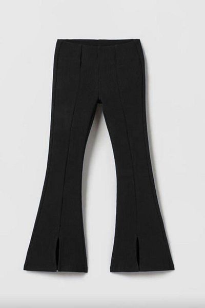 Minigimin Cicileri Flowers of My Toddler Girls Spanish Slit Detail Stretchy Cotton Trousers - Black