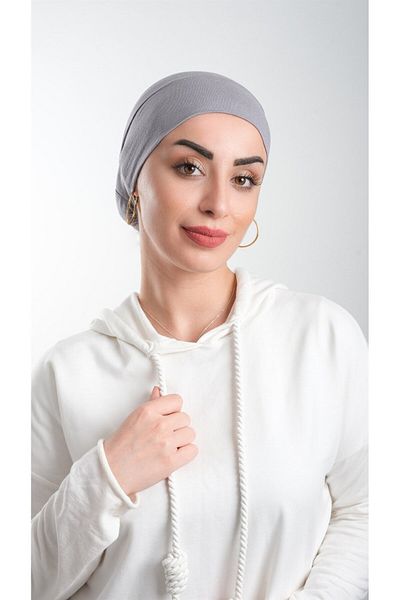 HÜRREM BONE Γκρι Πρακτικό έτοιμο κουμπωτό Hijab Bonnet Viscose Fabric Plain 3003_15