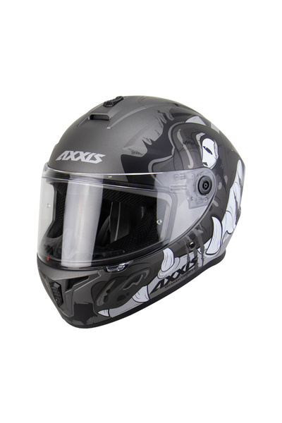 AXXIS Draken S Trooper D2 Matt Grey Full Face Motosiklet Kaskı + Yedek Siyah ...