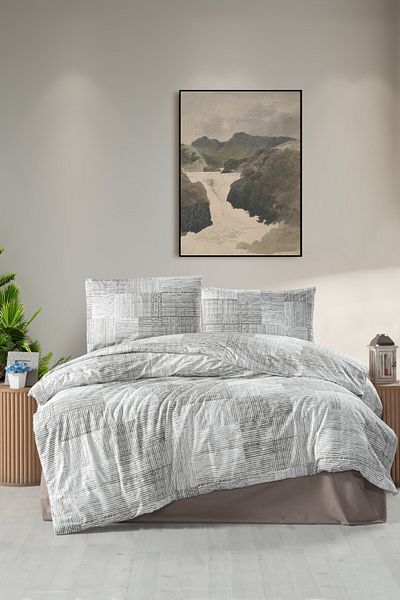 CEMETEKS FİRUZE Turquoise Geo Striped 100% Cotton Double Duvet Cover Set - Duvet Cover, Bed Sheet and Pillowcases