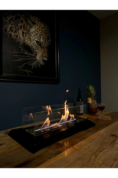 Trihome Siyah Mega Boy Doğal Ceviz Ağacı Masaüstü Şömine Bioethanol