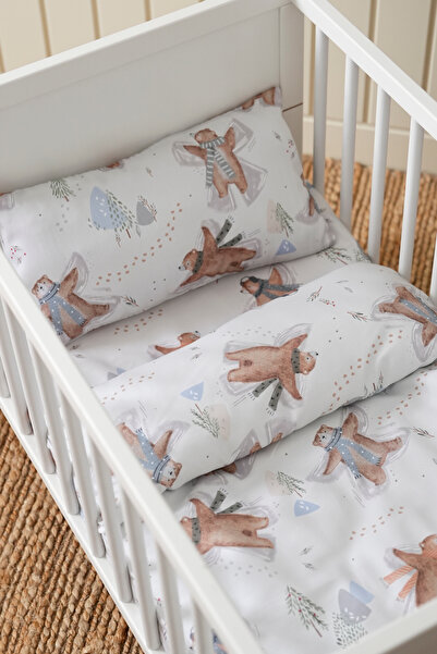 Petille طقم غطاء لحاف سرير بارك مقاس 80x120 - تصميم الدب الملاك الثلجي