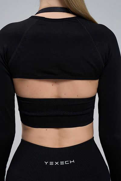 YEXECH Seamless Long Sleeve Finger Detailed Aurora Cover Crop Top
