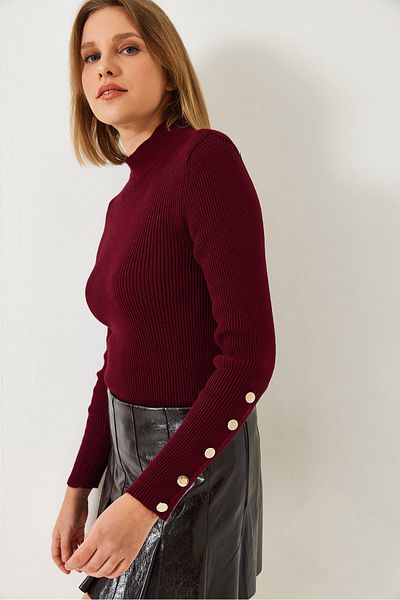 Bianco Lucci Women's Knitted Sweater with Button Detail on Sleeves 20247564
