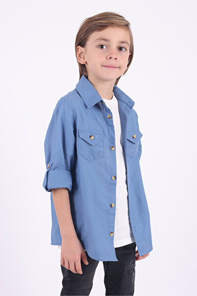 Pollito Tricou cămașă albastră din bumbac cu 2 buzunare pentru băieți Seturi de 2 piese