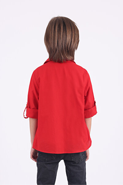 Pollito Erkek Çocuk 2 Cepli Pamuklu Kırmızı Gömlek Tişört 2'li Takım