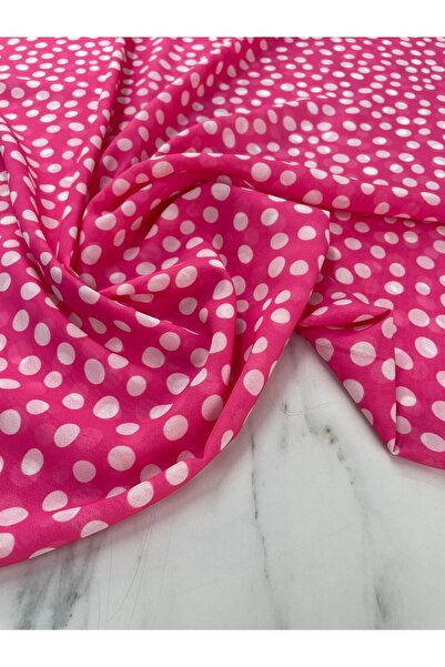 ipekkumaş Pembe Puantiye Desen Elbiselik Şifon Kumaş Ürünümüz Adet Olarak Sat...