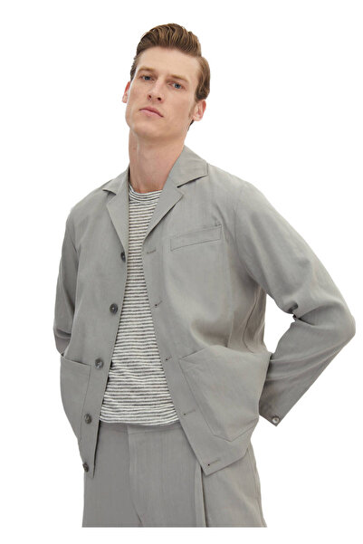 Ramsey Gri Düz Casual Fit Keten Karışımlı Takım Elbise