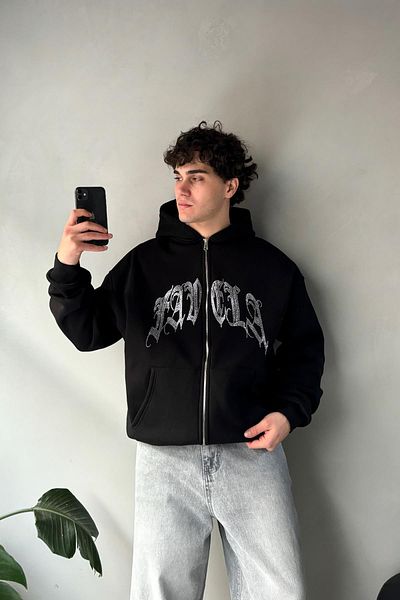 Flaw Wear Favela Stone Embroidered Black Oversize Hoodie