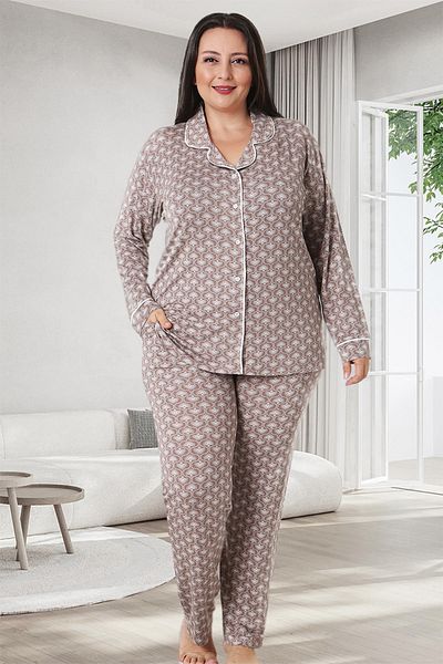Bella Linda Σετ γυναικείες πιτζάμες με κουμπιά Viscose Plus Size