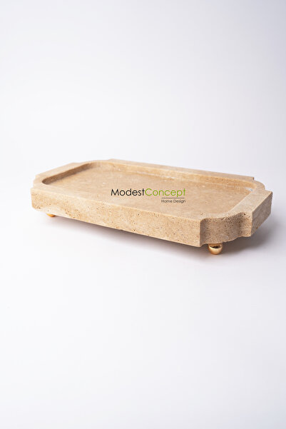 Modestmar Doğal Traverten Sunum, Mermer Düzenleyici, Köşe Detaylı Gold Top Ay...