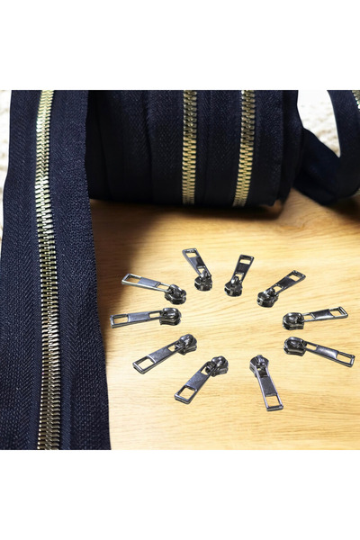 Eyfel Kemik Dişli Fermuar Seti 5 metre 10 fermuar başlığı