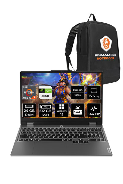 LENOVO LOQ R7 7435HS 24GB 512GB SSD RTX4050/6GB 105W 144Hz FHD 15.6" W11H Gaming Laptop & PER4 ÇANTA