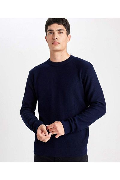 Lonca Tekstil Μπλε Navy Ανδρικό Πλεκτό Πουλόβερ με κανονικό κόψιμο με λαιμόκοψη