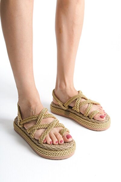 wense Γυναικεία Ψάθινα Σανδάλια Σαγιονάρες Ψηλή Μαλακή Σόλα