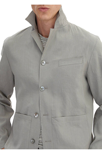 Ramsey Gri Düz Casual Fit Keten Karışımlı Takım Elbise