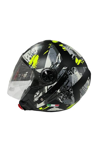 Sway 715 Şeffaf Vizörlü Yarım Motosiklet Scooter Kaskı M Beden Poison Black G...