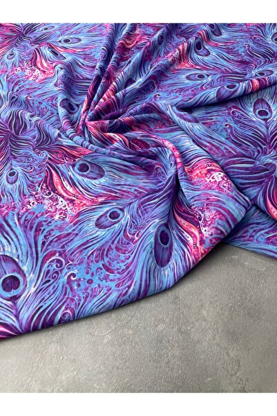 ipekkumaş Mor Tavus Tüyü Desen Elbiselik Şifon Kumaş Ürünümüz Adet Olarak Sat...