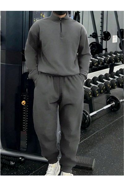 MOONBULL Men's Non-Pilling Fit Bato Collar Cold-Proof Fleece Tracksuit Set