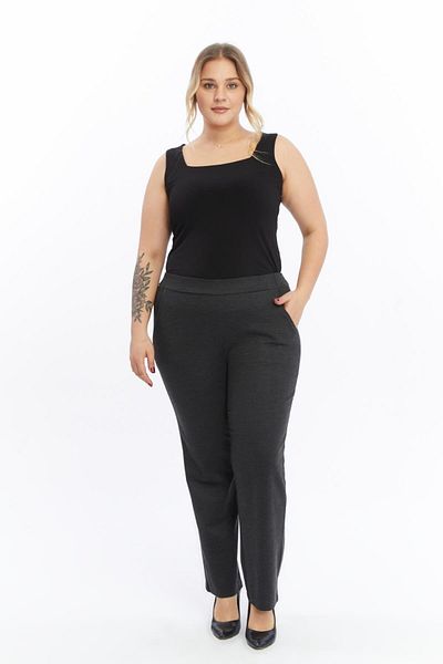 Seamoda Plus Size Elastic Waist Pocket Steel Interlock Knitted Lycra Trousers-Anthracite