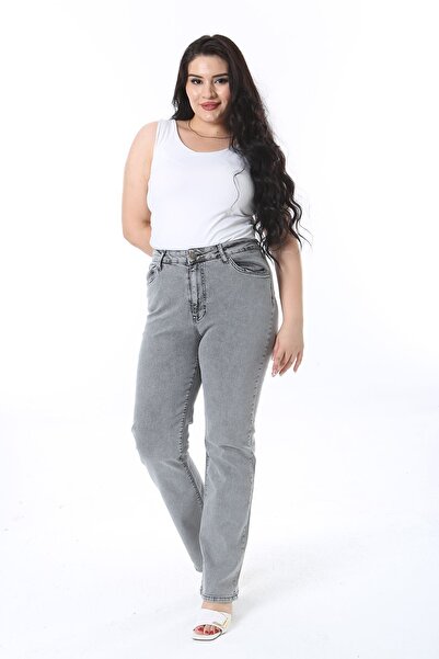 Şans Large Size Gray Lycra Jeans - Washing Effect, 5 Pockets 65n38268