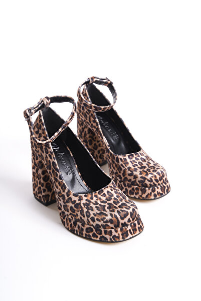 Moda Değirmeni Leopard Suede Women's Platform Heeled Shoes Bg1115-119-0006