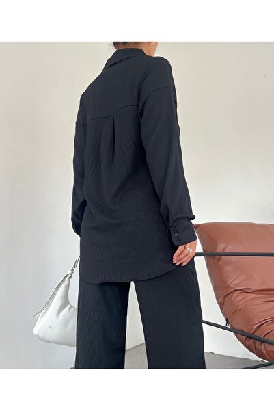 Modamorfo Dlouhé zapínání Casual Crinkle Double Set - Černá