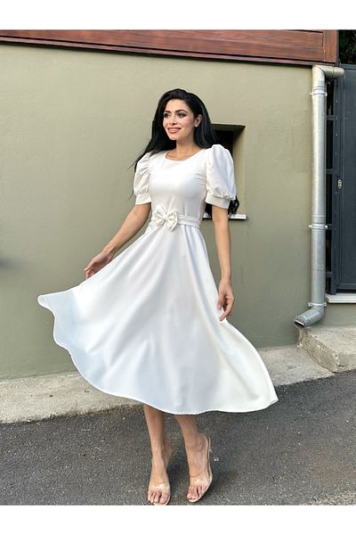 KÜÇÜĞÜM BUTİK Φόρεμα κρεπ με μανίκι λευκό καρπούζι