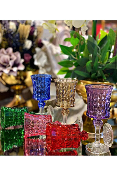 Home EL İŞİ 6lı Rengarenk Su-Kahve yanı Bardağı-6 Renkli Kristal Ayaklı Su Bardağı -(100 ml)