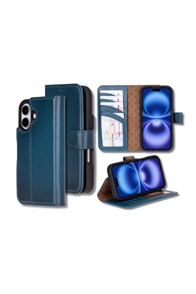 Bouletta Apple iPhone 16 uyumlu, Hakiki Deri, El Yapımı, Cüzdanlı Kılıf, Gölg...