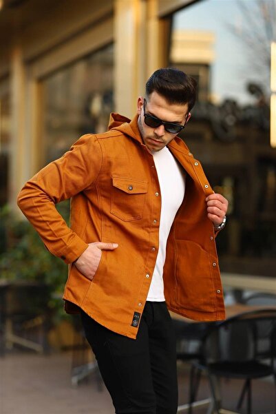 Pobudo Hardal Renk Kapüşonlu Kot Ceket