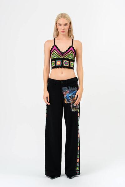 tw3 Pantaloni imprimați cu detaliu croșetat